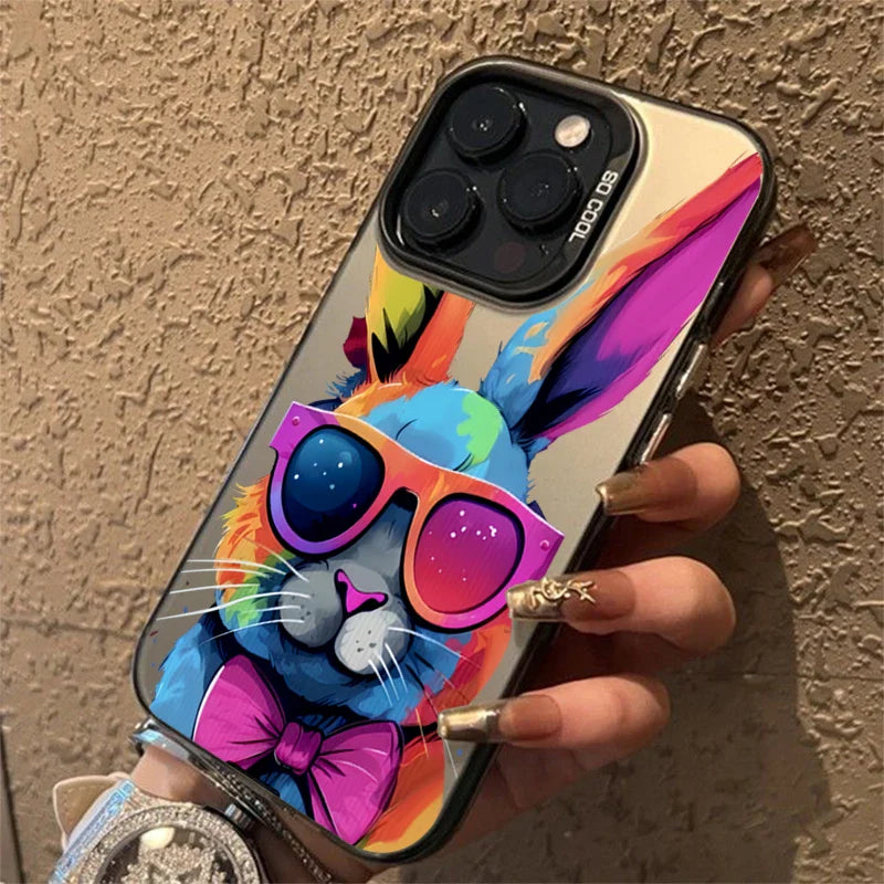 Cute Colorful Rabbit Electroplate Silver Phone Case