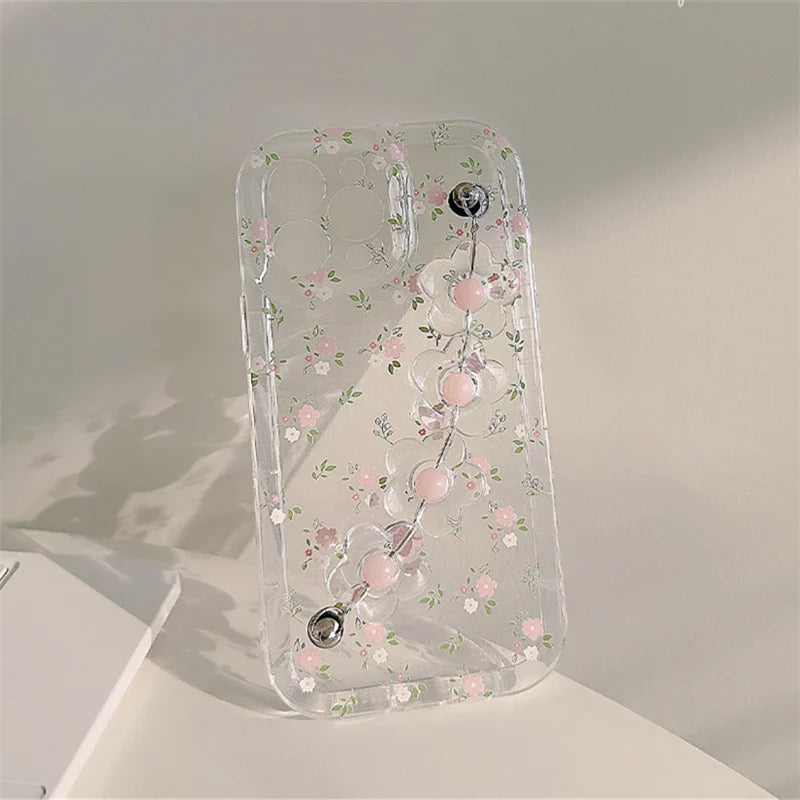 Cute 3D Flower Wrist Phone Chain Soft Phone Case