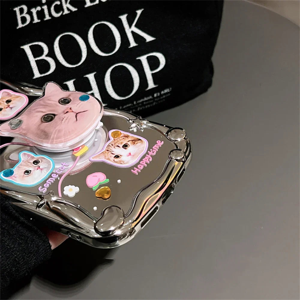 Cute 3D Cat Bracket Star Plating Soft Phone Case