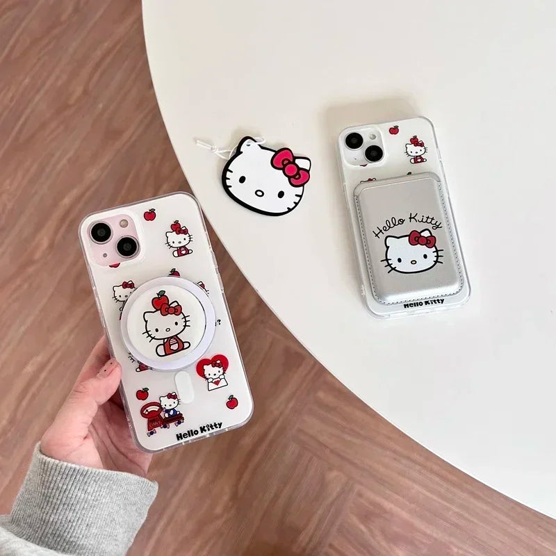 Cute Sanrio Hello Kitty Magnetic Wallet Bracket Magsafe Wireless Charge Phone Case
