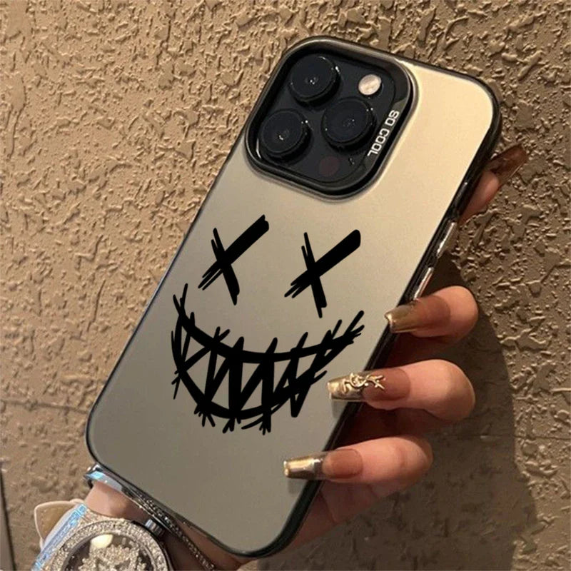 Smiling Devil Print Electroplate Silver IMD Phone Case