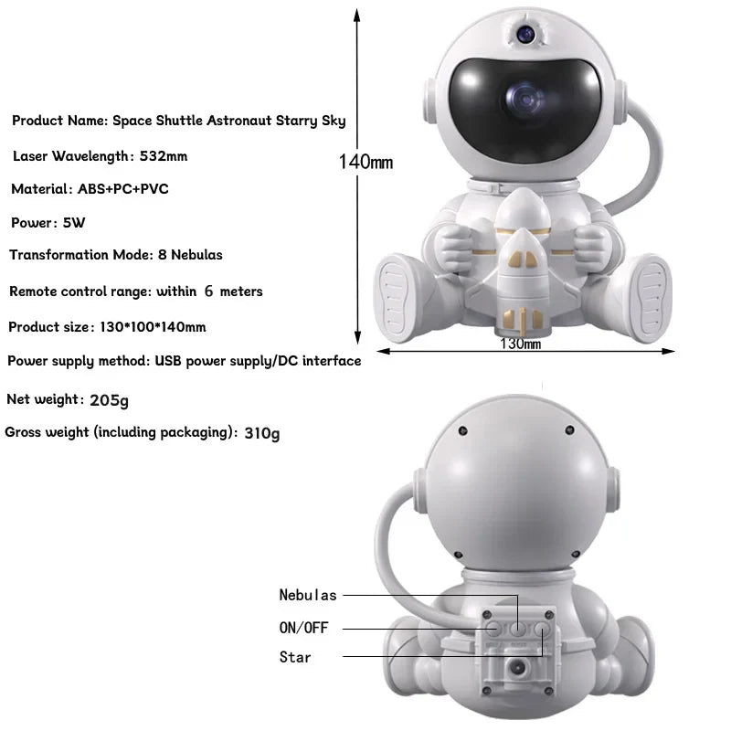 Rocket Astronaut LED Star Galaxy Projector Night Light