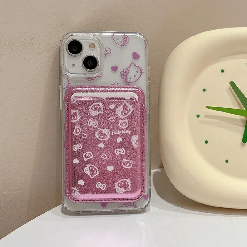 Cute Sanrio Hello Kitty Magnetic Wallet Holder Magsafe Wireless Charge Phone Case