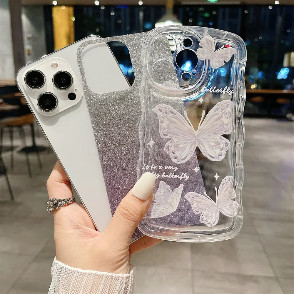 Glitter Butterfly Gradient Lanyard Phone Case