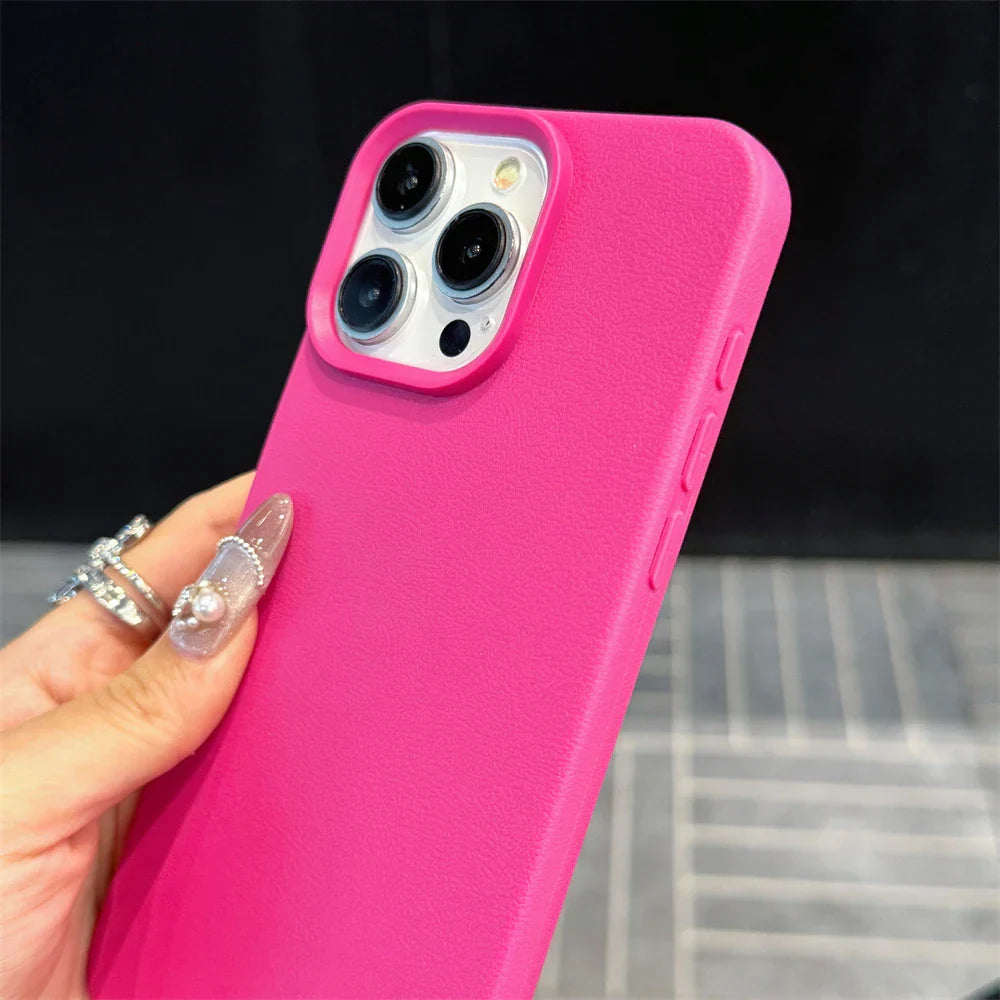 Fashion Cute Candy Leather Texture With Wrist Strap Phone Case