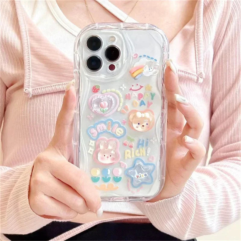 3D Bear Hang Phone Chain Lanyard Clear Soft Phone Case