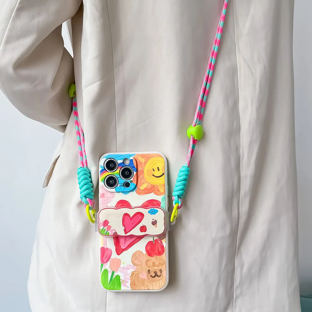 Love Heart Back Clip Lanyard Bracket Phone Case