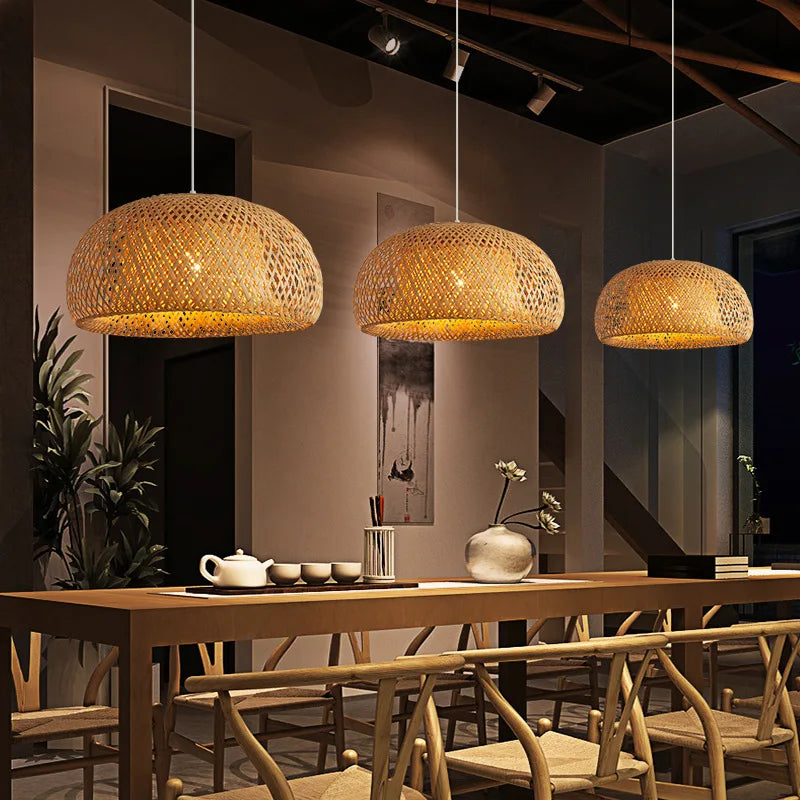 Bamboo Pendant Lamp Hand Knitted