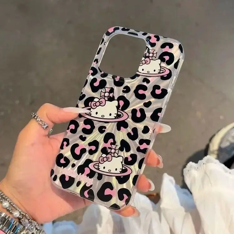 Sanrio Hello Kitty Bow Pink Lepard Print Phone Case