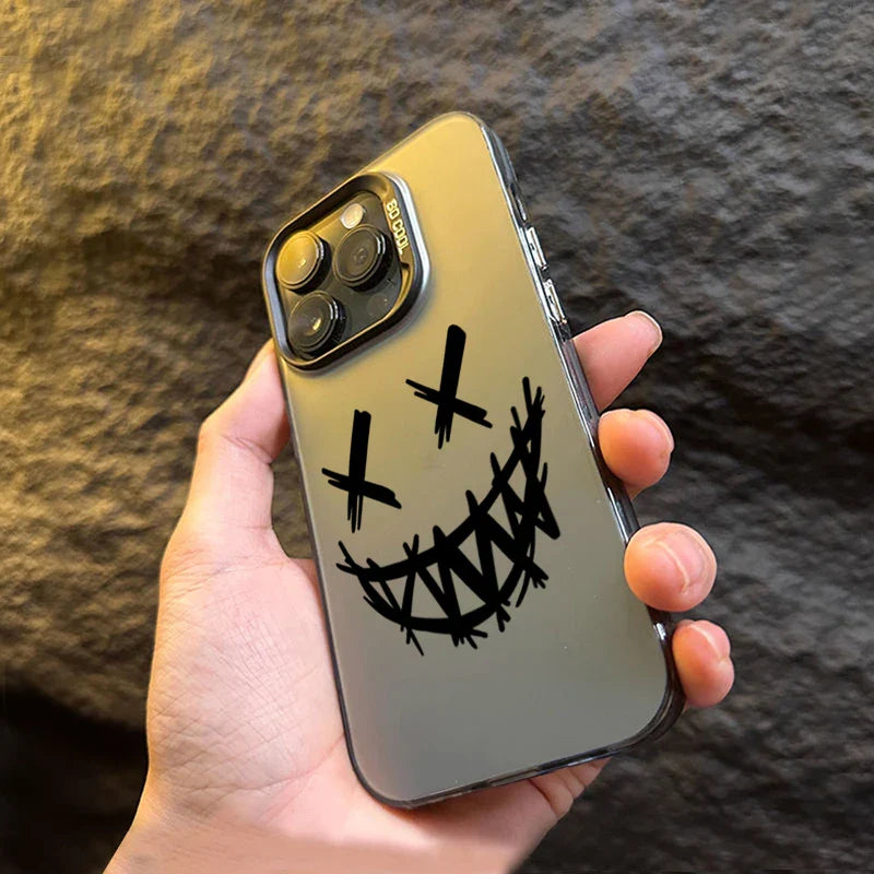 Smiling Devil Print Electroplate Silver IMD Phone Case