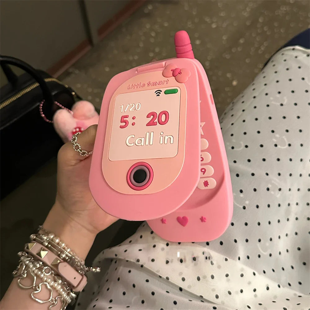Cute 3D Pink Cellphone Model Flip Mirror Silicone Phone Case