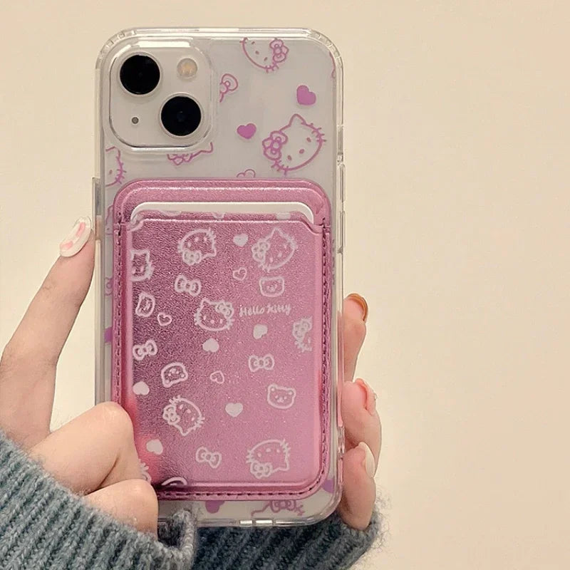 Cute Sanrio Hello Kitty Magnetic Wallet Holder Magsafe Wireless Charge Phone Case