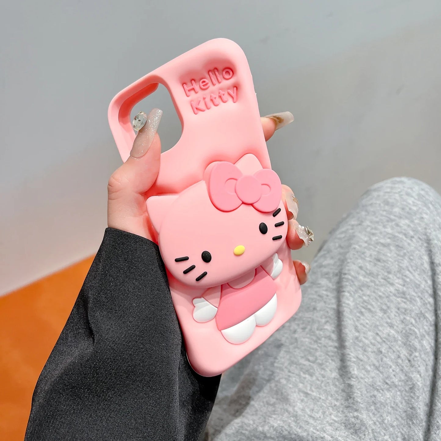 3D Stitch Kitty Face Griptok Holder Cartoon Silicone Soft Phone Case