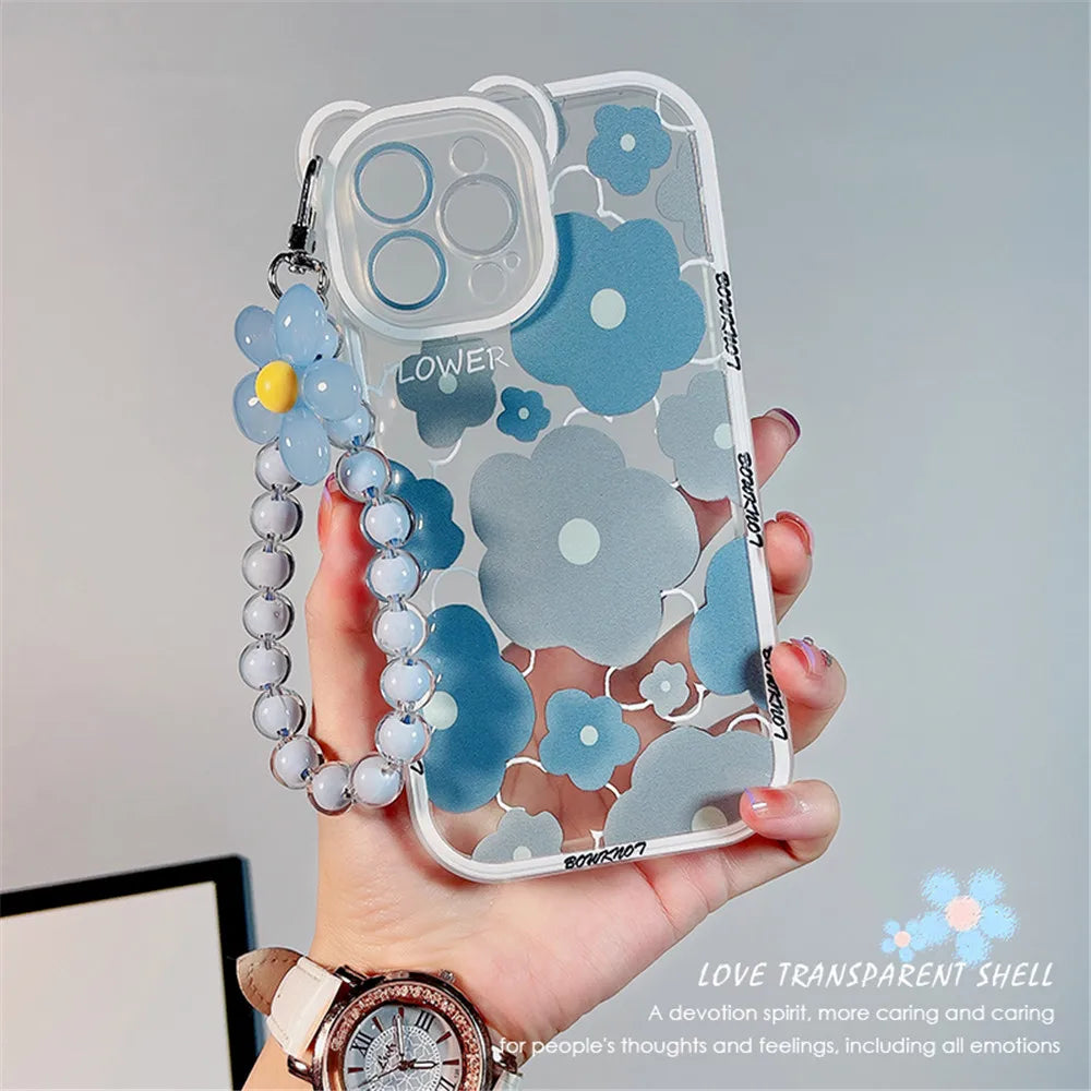 Cute 3D Bear Ear Flower Hang Phone Chain