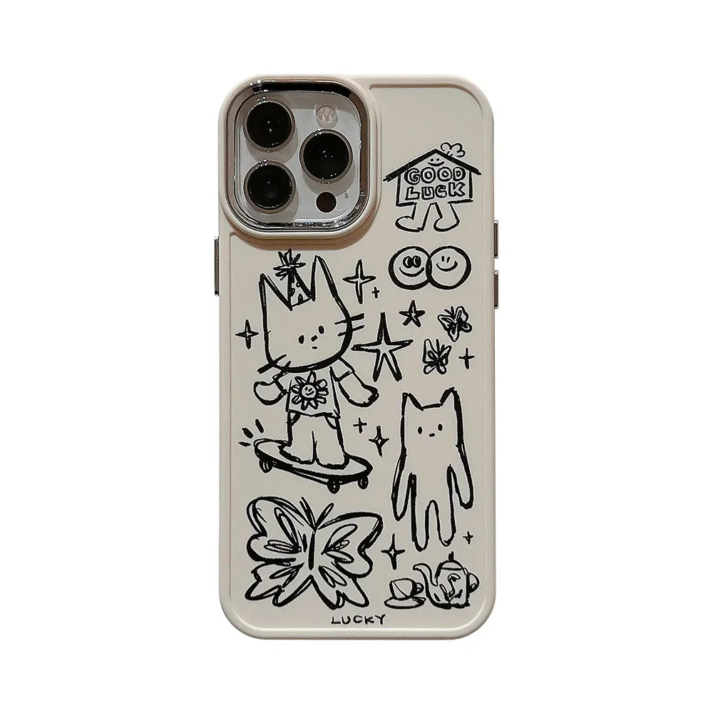 Cartoon Sketch Doodle Animal Lucky Cat Butterfly Phone Case