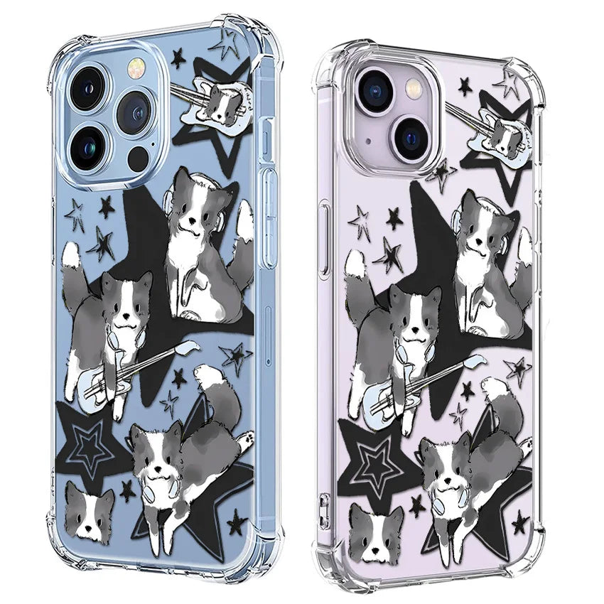 Black Guitar Music Cat Shockproof Phone Case