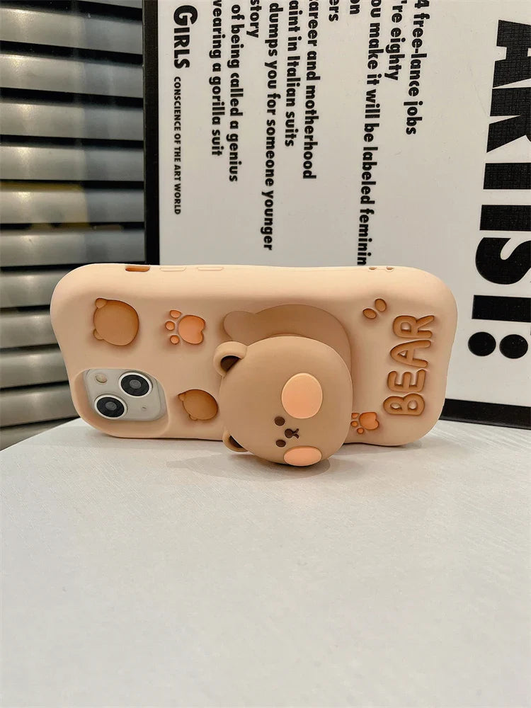 Lovely 3D Bear Hidden Holder Stand Silicone Phone Case