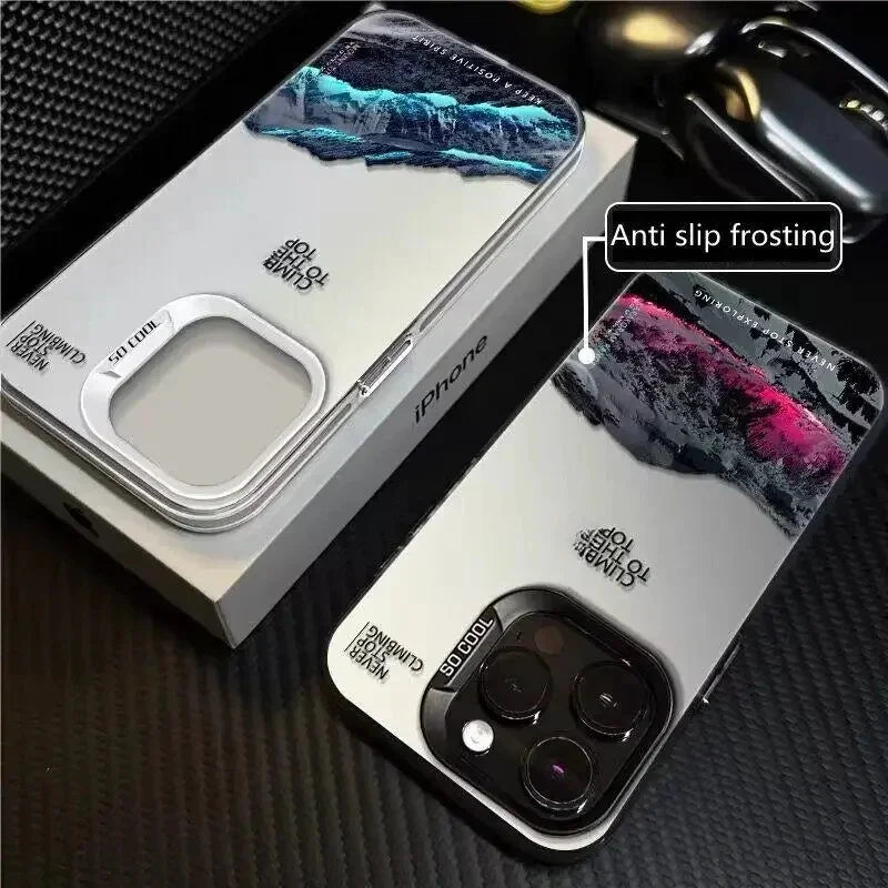 Snow Mountain Landscape Sunset Plating Matte Hard Phone Case