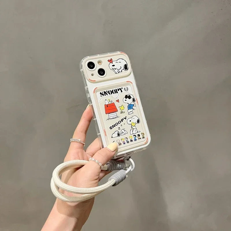 Cute Cartoon Peanut Snoopy Card Holder Pocket Phone Case
