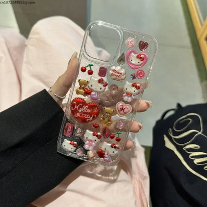 3D Sanrio Hello Kitty Sticker Glitter Phone Case