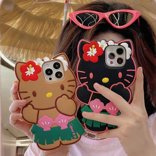 Cute 3D Cartoon Grass Skirts Sanrios Hello Kitty Phone Case