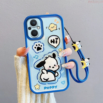 3D Cartoon Kuromi Strawberry Bear Wrist Strap Phone Case