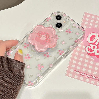 Cute Quicksand Pink Flower Holder Phone Case