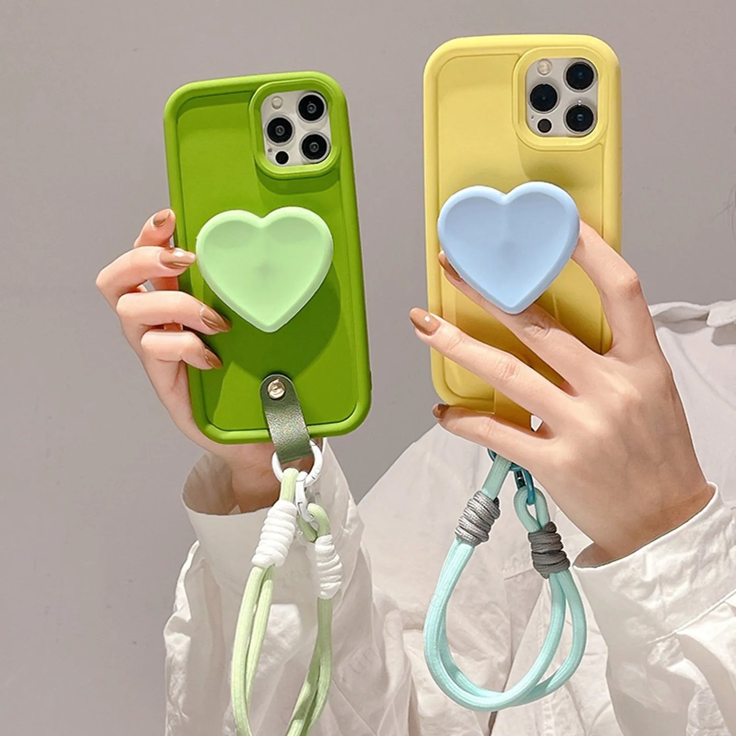 3D Cute Heart Anti-Lost Lanyard Chain Strap Holder Phone Case