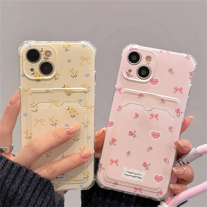 Cute Love Heart Flower Wallet Card Holder Bag Phone Case