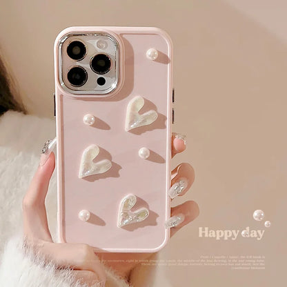 Cute 3D Pearl Love Heart Phone Case