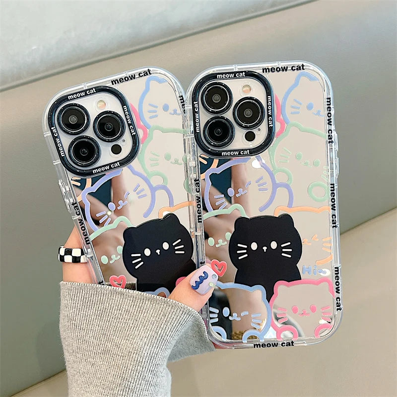 Plating Mirror Painted Lines Cute Cat Phone Case