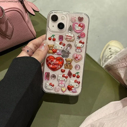 3D Sanrio Hello Kitty Sticker Glitter Phone Case