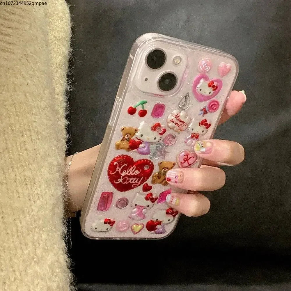 3D Sanrio Hello Kitty Sticker Glitter Phone Case