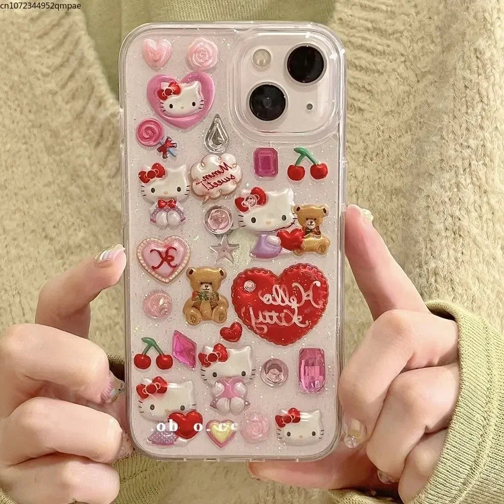 3D Sanrio Hello Kitty Sticker Glitter Phone Case