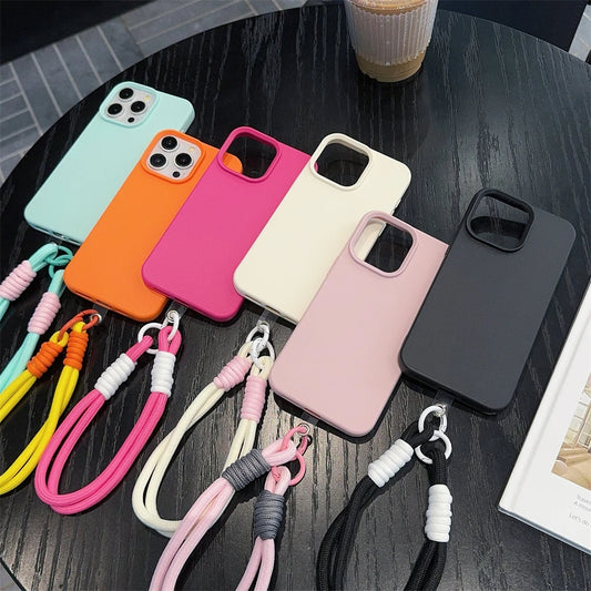 Fashion Cute Candy Leather Texture With Wrist Strap Phone Case