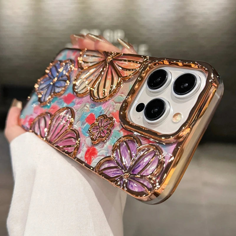 Luxury Plating Colour Fashion Flowers Phone Case