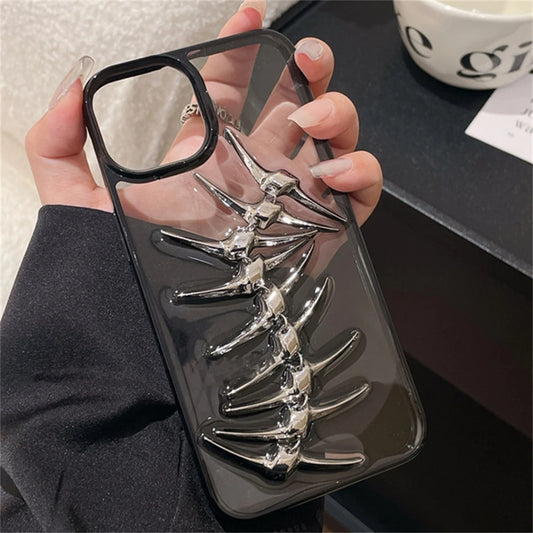 3D Metal Fish Bone Clear Phone Case