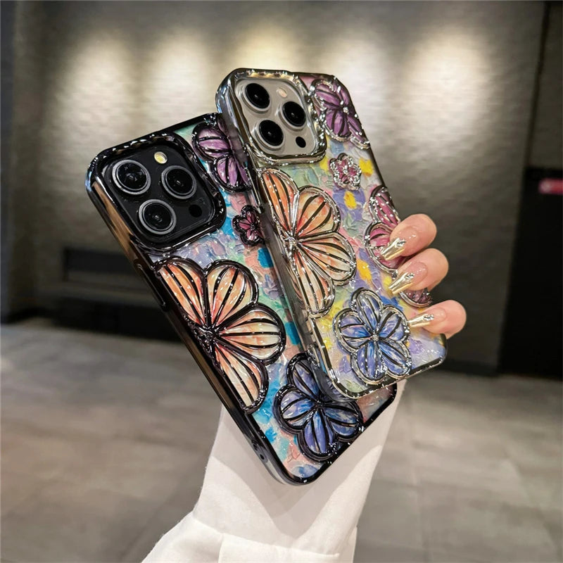 Luxury Plating Colour Fashion Flowers Phone Case