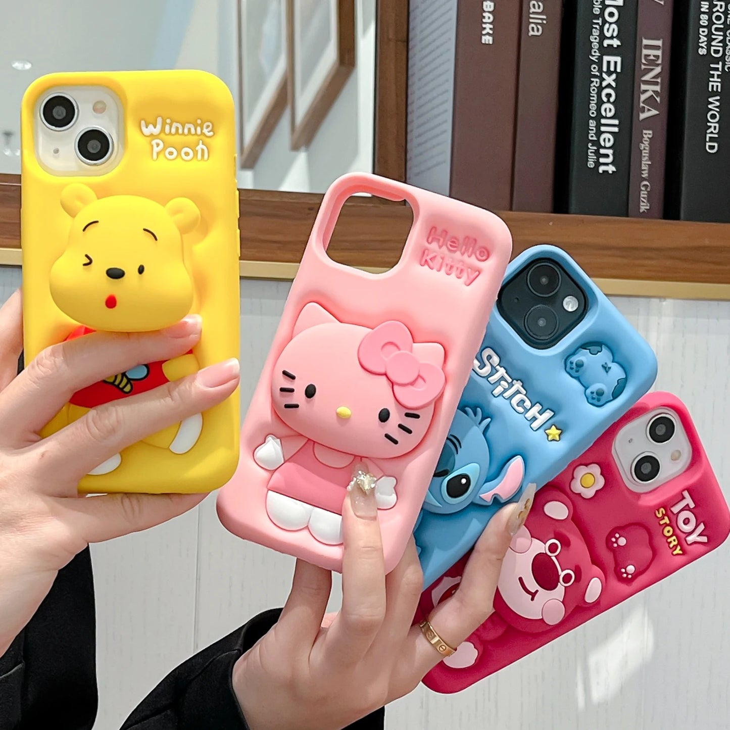 3D Stitch Kitty Face Griptok Holder Cartoon Silicone Soft Phone Case