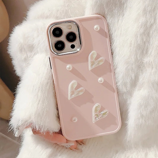 Cute 3D Pearl Love Heart Phone Case