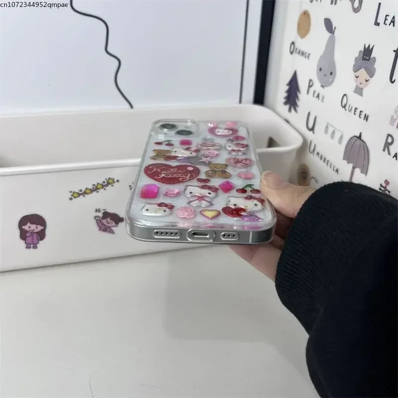 3D Sanrio Hello Kitty Sticker Glitter Phone Case