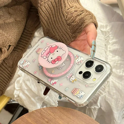 Cute Sanrio Hello Kitty Magnetic Bracket Magsafe Wireless Charge Phone Case