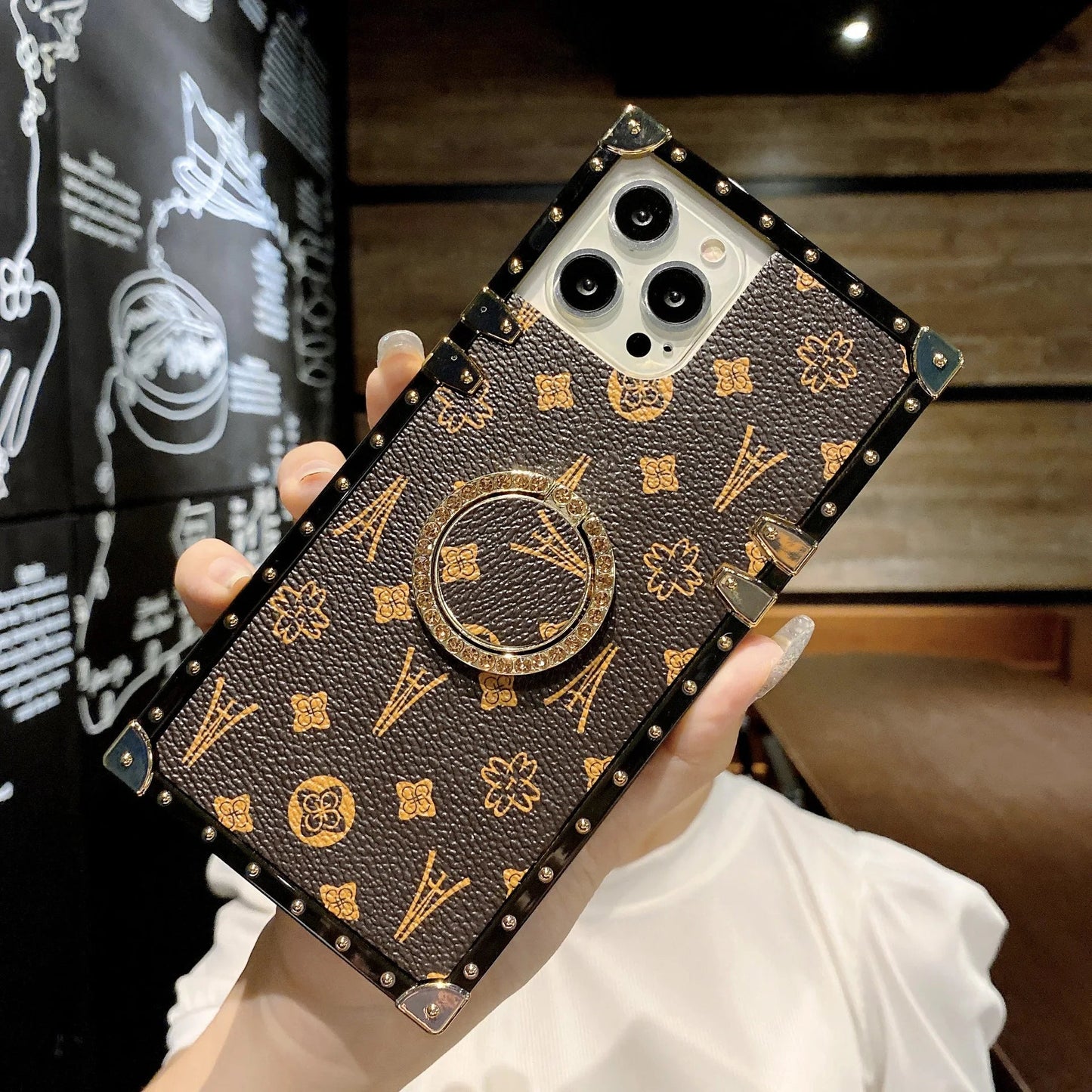 Fashion Glitter Ring Leather Phone Case