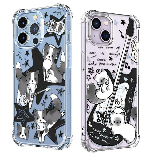 Black Guitar Music Cat Shockproof Phone Case