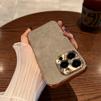 Lambskin Leather Metal Lens Phone Case