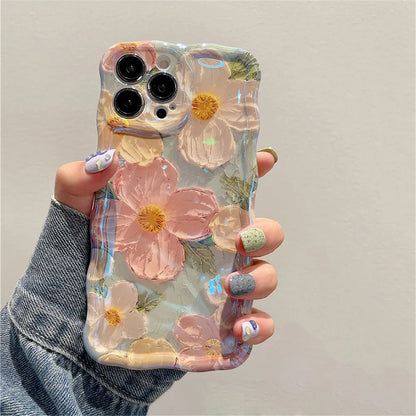 Luxury Laser Oil Painting Flowers Phone Case