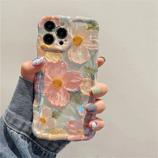 Laser Oil Painting Flowers Phone Case