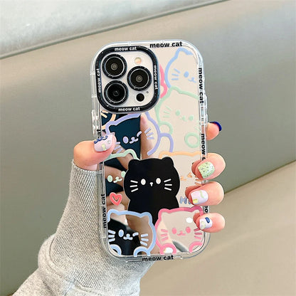 Plating Mirror Painted Lines Cute Cat Phone Case