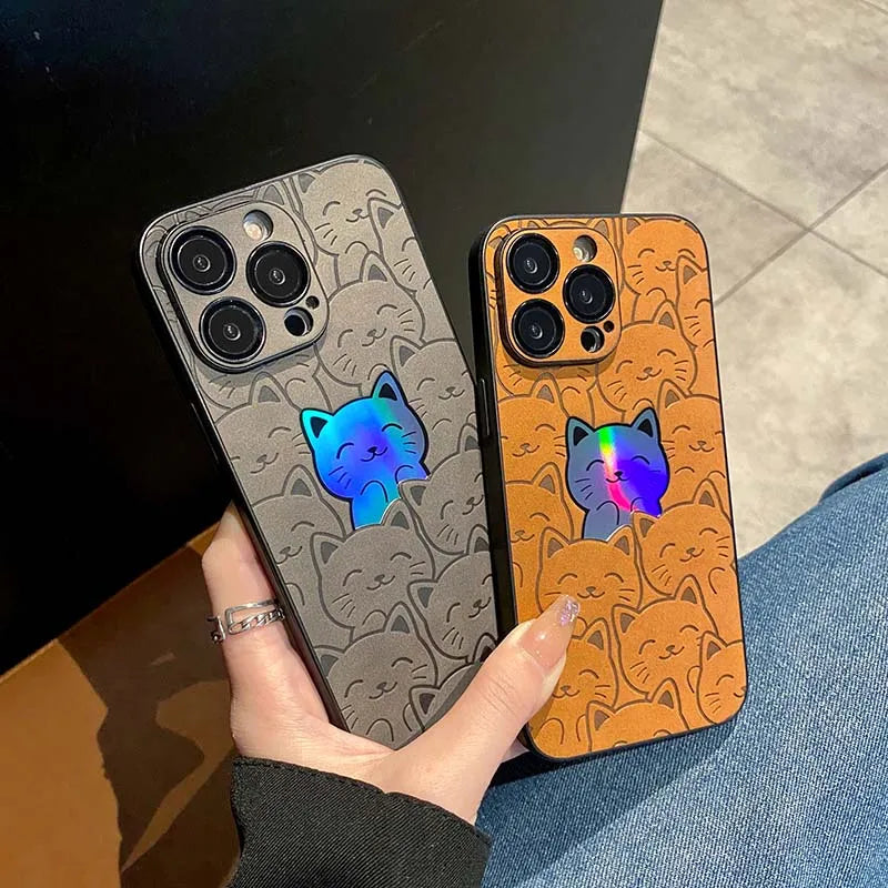 Luxury Cartoon Cats Laser Phone Case