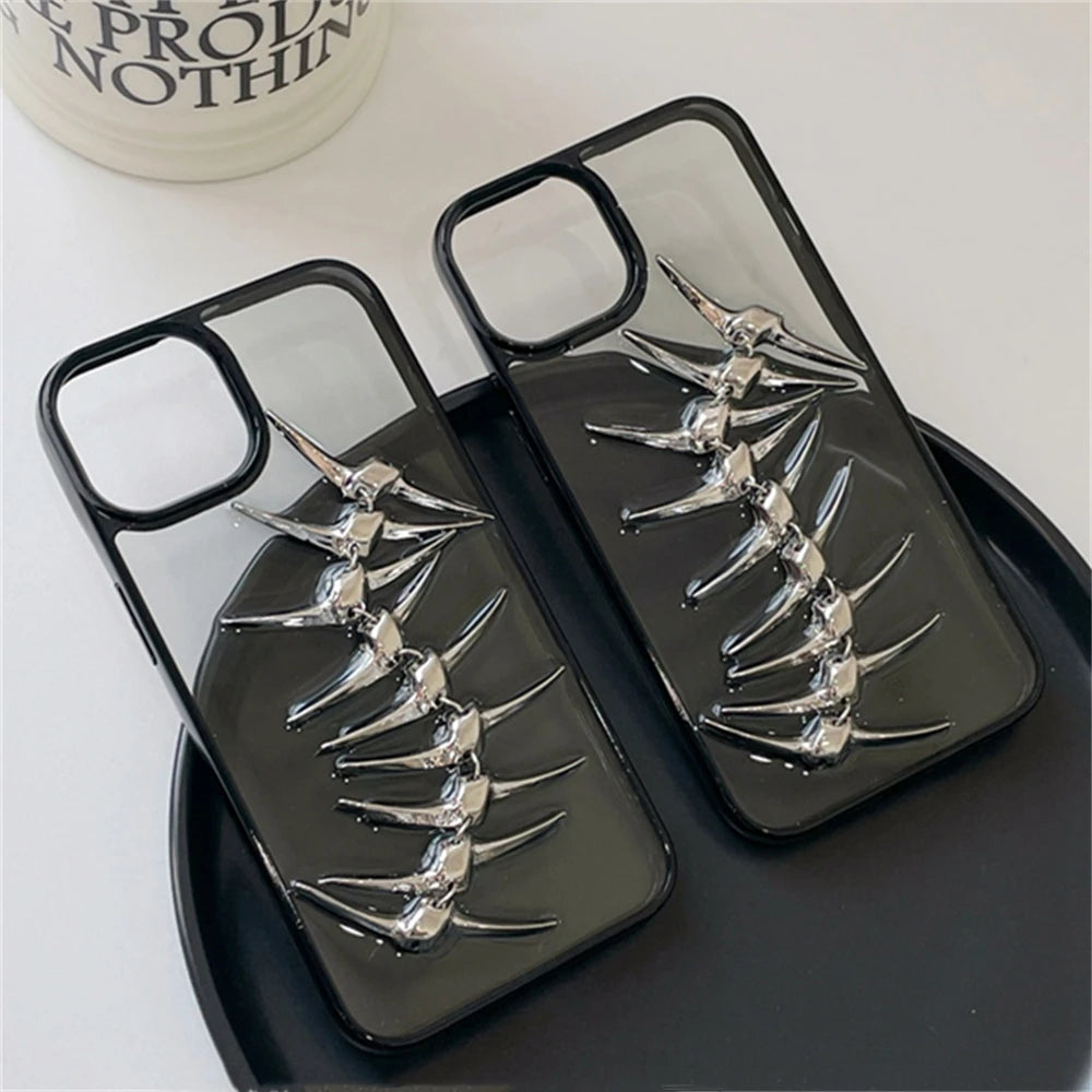 3D Metal Fish Bone Clear Phone Case